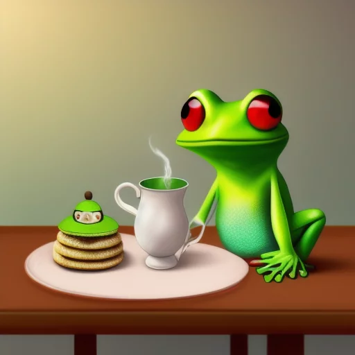 2371033149-Frog and stork, animal and bird, photorealistic, sitting at the table, drinking a tea, triangle shaped cookies on the table, pup.webp
